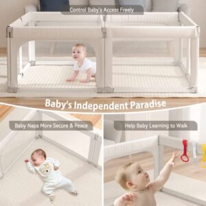 Baby Playpen with Mat,70"x70" Extra Large Baby Playpen for Babies and Toddlers,Kids Playard Activity Center with Anti-Slip Design,Zipper Gates with Visible Mesh,Hand Rings