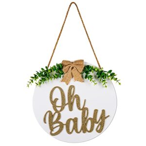 oh baby wooden sign with gold painted – for farmhouse porch outdoor home wall front door decor – baby shower, gender reveal, baby announcements party backdrop – by zouyee
