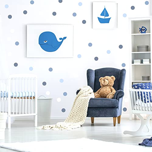 Blue Polka Dot Wall Decals - 150 2-inch Blue boho rainbow wall decal dots for wall | removable wall stickers boho nursery decor boy or girl | polka dot classroom decor vinyl wall decal dots | boho wall decals peel and stick blue rainbow dot stickers