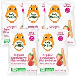 little bellies organic strawberry pick-me sticks, baby snack, (pack of 5)