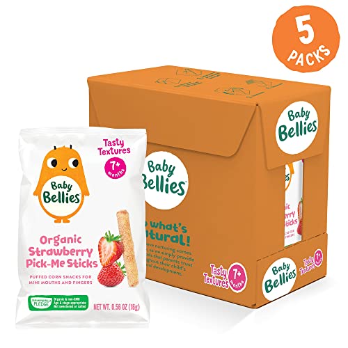 Little Bellies Organic Strawberry Pick-Me Sticks, Baby Snack, (Pack of 5)