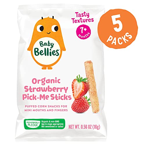 Little Bellies Organic Strawberry Pick-Me Sticks, Baby Snack, (Pack of 5)