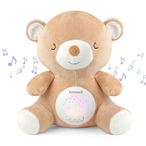 baby soother - sleep soothing white noise, portable night light projector and melodies, toddler crib lullaby machine sleeping aid for newborns and up, babies stuffed animal plush toy (teddy bear)