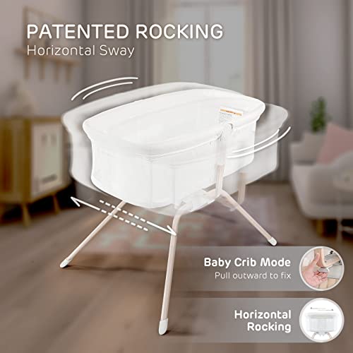 TCBunny Rocking Bassinet & Baby Bassinet Bedside Sleeper, 2-Sided Mesh Portable Bed Crib for Newborn Baby, Trave Bag Included (White)