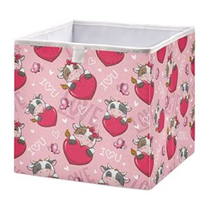 kigai cute cartoon love cow cube storage bin, large foldable organizer basket for toys, shelves, laundry, nursery -11 x 11 x 11 in