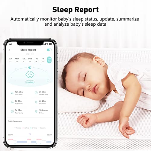 Simyke Smart Video Baby Monitor WiFi Smart Phone 1080P Camera,AI Detection,Cry Monitor and Lullabies,HD Night Vision,Two-Way Audio,Cloud & SD Card Storage,Connect Smart Watch App Control