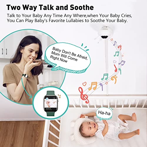 Simyke Smart Video Baby Monitor WiFi Smart Phone 1080P Camera,AI Detection,Cry Monitor and Lullabies,HD Night Vision,Two-Way Audio,Cloud & SD Card Storage,Connect Smart Watch App Control