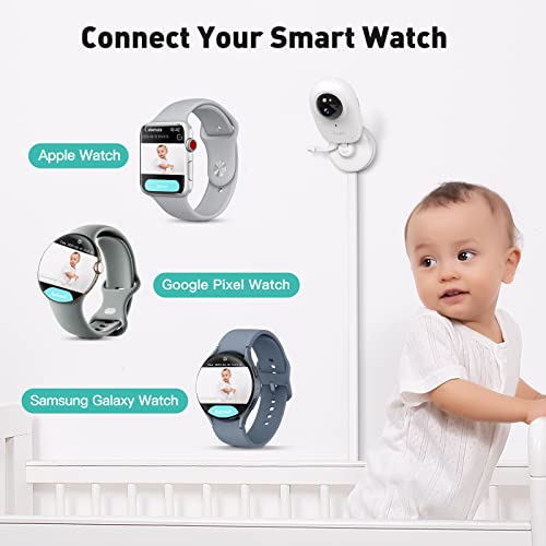 Simyke Smart Video Baby Monitor WiFi Smart Phone 1080P Camera,AI Detection,Cry Monitor and Lullabies,HD Night Vision,Two-Way Audio,Cloud & SD Card Storage,Connect Smart Watch App Control