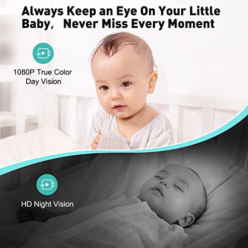 Simyke Smart Video Baby Monitor WiFi Smart Phone 1080P Camera,AI Detection,Cry Monitor and Lullabies,HD Night Vision,Two-Way Audio,Cloud & SD Card Storage,Connect Smart Watch App Control