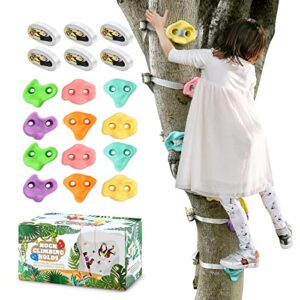 topnew 12 ninja tree climbing holds for kids climber, tree climbing kit with 6 ratchet straps for outdoor ninja warrior obstacle course training, pastel color
