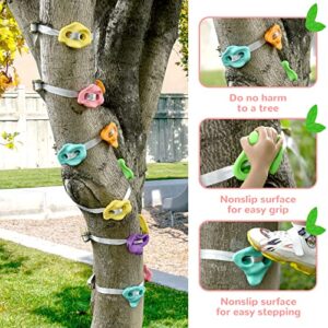 TOPNEW 12 Ninja Tree Climbing Holds for Kids Climber, Tree Climbing Kit with 6 Ratchet Straps for Outdoor Ninja Warrior Obstacle Course Training, Pastel Color