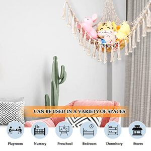 Stuffed Animal Net or Hammock with LED Light,Hanging Corner Net for Stuffed Animals Storage, Stuffed Animal Hammock Holder with Hooks for Hanging, Toy Organizer for Bedroom Nursery Crib Kindergarten