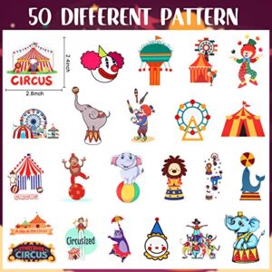 100 Pcs Circus Party Favors Stickers Vinyl Waterproof Funny Circus Decals for Water Bottles Laptop Scrapbooking Travel Cups, Circus Sticker Packs Gifts for Adults Teens Kids (Circus Style)