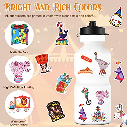 100 Pcs Circus Party Favors Stickers Vinyl Waterproof Funny Circus Decals for Water Bottles Laptop Scrapbooking Travel Cups, Circus Sticker Packs Gifts for Adults Teens Kids (Circus Style)