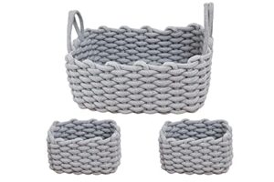 woven baskets, set of 3 for home, office, dorm room, living room, bedroom, bathroom, nursery storage and organization (gray)
