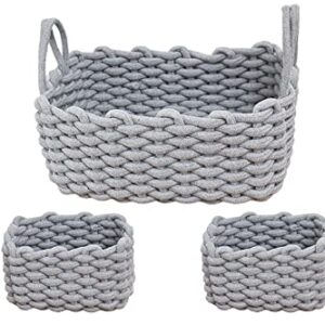 Woven Baskets, Set of 3 for Home, Office, Dorm Room, Living Room, Bedroom, Bathroom, Nursery Storage and Organization (GRAY)