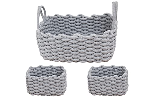 Woven Baskets, Set of 3 for Home, Office, Dorm Room, Living Room, Bedroom, Bathroom, Nursery Storage and Organization (GRAY)