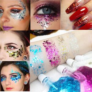 Body Glitter Gel 16 Color Sequins Glitter Gel Easy to Apply&Clean, Festival Glitter Christmas Makeup for Women Long Lasting Sparkling Suitable for Body, Face, Hair, Eyes White(Chunky Glitter)