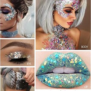 Body Glitter Gel 16 Color Sequins Glitter Gel Easy to Apply&Clean, Festival Glitter Christmas Makeup for Women Long Lasting Sparkling Suitable for Body, Face, Hair, Eyes White(Chunky Glitter)