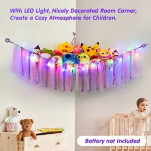 ieBabay Stuffed Animal Net or Hammock with Led Light, Boho Stuffed Animal Storage Organizer, Plush Toy Hammock Net, Hanging Plushie Net, Toddler Hammock for Kids Room Decor