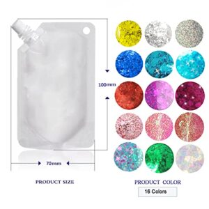 Body Glitter Gel 16 Color Sequins Glitter Gel Easy to Apply&Clean, Festival Glitter Christmas Makeup for Women Long Lasting Sparkling Suitable for Body, Face, Hair, Eyes White(Chunky Glitter)