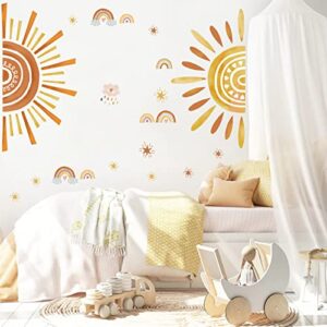 wondever Boho Sun Wall Stickers Large Rainbow and Clouds Peel and Stick Wall Art Decals for Baby Nursery Kids Bedroom Living Room