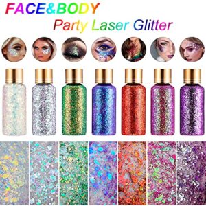 Holographic Laser Body Glitter Gel, Mermaid Sequins Face Glitter Makeup for Body, Hair, Face, Nail, Eyeshadow, Long Lasting Waterproof Party Glitter for Festival Stage Nightclubs, 1oz (Laser Green)