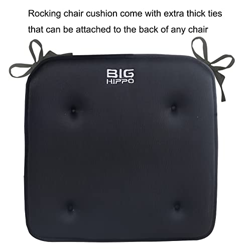 Big Hippo Rocking Chair Cushion Set, Memory Foam Rocking Chair Pad with Ties Soft Thicken Seat Pad and Back Rest Cushion, Black