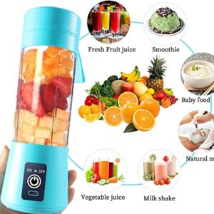 Portable Blender, Personal Blender for Shakes and Smoothies, Blender shake Smoothie for Kitchen Personal Size Blenders with Rechargeable USB, 380Ml Traveling Fruit Veggie Juicer Cup With 6 Blades (Blue)