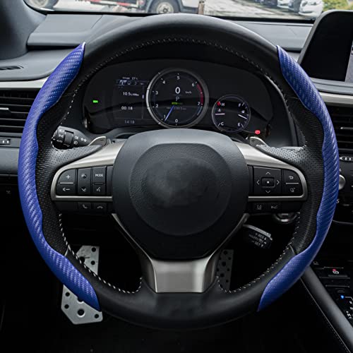 Amiss Car Carbon Fiber Anti-Skid Steering Wheel Cover, Segmented Steering Wheel Protector, Butterfly Steering Wheel Cover, Universal 99% Car Wheel Cover Protector, Car Interior Accessories (Blue)