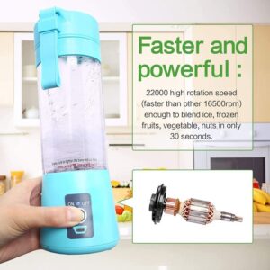 Portable Blender, Personal Blender for Shakes and Smoothies, Blender shake Smoothie for Kitchen Personal Size Blenders with Rechargeable USB, 380Ml Traveling Fruit Veggie Juicer Cup With 6 Blades (Blue)