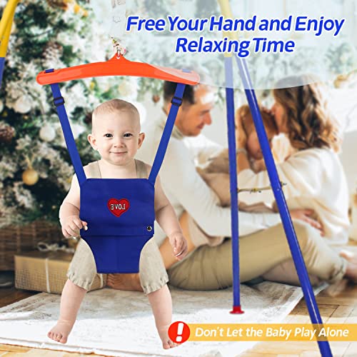 3-in-1 Toddler Swing Set and Baby Jumper, Baby Swing with Bouncers for Indoor Outdoor Play, Sturdy Safety Seat and Foldable Metal Swing Stand Easy to Assemble and Store at Home Garage