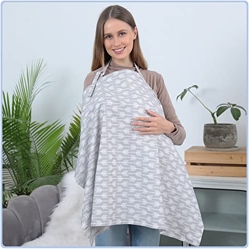 Cotton Nursing Cover for Breastfeeding - Multipurpose Breathable Mother Breastfeeding Cover (Grey Arrows)