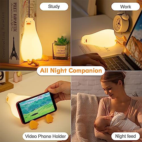 FAMIDUO Lying Flat Duck Lamp, Squishy Night Light with Cute DIY Gift, Dimmable Led Light Up Duck, Boy Girls Kawaii Bedroom/Home Decor, Rechargeable Bedside Touch Soft Lamp for Breastfeeding/Sleeping