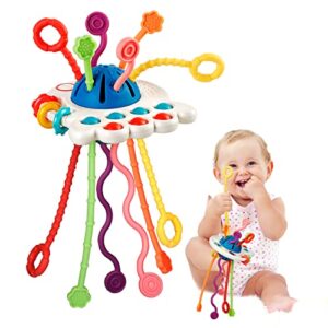 baby toys 6 to 12 months,4 in 1 silicone pull string montessori toys for babies 6-12 months, sensory toys for 1 year old boy girl birthday gifts, baby essentials toys for travel,bath,motor skills