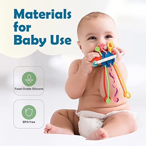 Baby Toys 6 to 12 Months,4 in 1 Silicone Pull String Montessori Toys for Babies 6-12 Months, Sensory Toys for 1 Year Old Boy Girl Birthday Gifts, Baby Essentials Toys for Travel,Bath,Motor Skills