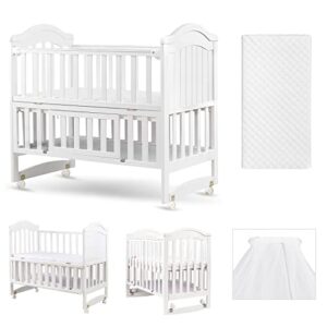harppa portable mini crib 6-in-1 convertible (mattress + mosquito net included), baby bassinet bedside sleeper bed fits for newborn infants to toddlers, white
