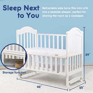 HARPPA Portable Mini Crib 6-in-1 Convertible (Mattress + Mosquito Net Included), Baby Bassinet Bedside Sleeper Bed Fits for Newborn Infants to Toddlers, White