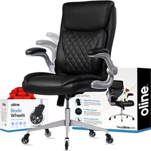 oline ergonomic executive office chair - rolling home desk pu leather chair with adjustable armrests, 3d lumbar support and blade wheels - computer gaming swivel chairs (black)