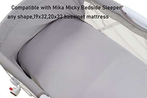 Satin Bassinet Sheet 2 Pack Ultra Soft Silk Compatible with Mika Micky Bedside Sleeper Fits Perfectly on 19 x 32 Inch Bed Side Sleeper Mattress Pad Protect for Baby Hair and Skin Grey White