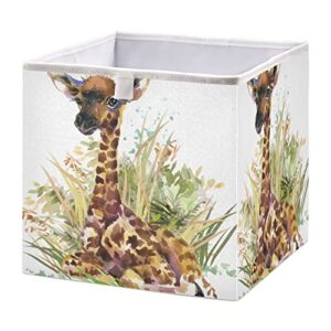 wellday storage basket cute giraffe foldable 15.8 x 10.6 x 7 in cube storage bin home decor organizer storage baskets box for toys, books, shelves, closet, laundry, nursery