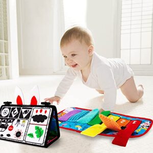 Inbeby Tummy Time Mirror Toy & Baby Mirror Toys, Black and White High Contrast Baby Newborn Toys 0 3 6 Months Brain Development, Sensory Texture Piano Infant Toys 0 3 6 Months with Squeaker