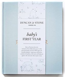 baby first year book (sky blue, 112 pages) - memory & milestone baby photo album from pregnancy to baby's 1st year - baby memory gifts for new moms