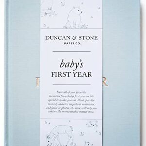 Baby First Year Book (Sky Blue, 112 Pages) - Memory & Milestone Baby Photo Album from Pregnancy to Baby's 1st Year - Baby Memory Gifts for New Moms