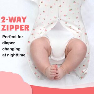 2 Pack Transition Swaddle with 2 Way Zipper, 100% Cotton Baby Swaddle Arms in/Out Arms Free Design Transitional Swaddle, Arms Up Sleeping Sack Baby Sleep Sack (Strawberry & Flower, Medium 3-6 Months)