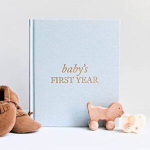 Baby First Year Book (Sky Blue, 112 Pages) - Memory & Milestone Baby Photo Album from Pregnancy to Baby's 1st Year - Baby Memory Gifts for New Moms