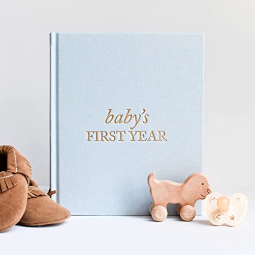 Baby First Year Book (Sky Blue, 112 Pages) - Memory & Milestone Baby Photo Album from Pregnancy to Baby's 1st Year - Baby Memory Gifts for New Moms