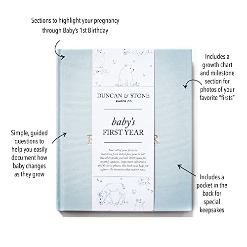 Baby First Year Book (Sky Blue, 112 Pages) - Memory & Milestone Baby Photo Album from Pregnancy to Baby's 1st Year - Baby Memory Gifts for New Moms