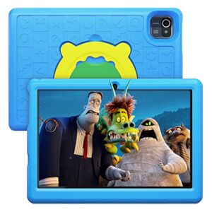 amiamo tablet for kids 10 inch, android 12 1280 * 800 display 5000mah kidoz pre installed parental control learning, 32gb rom quad core processor wi-fi bluetooth kid-proof case, blue (amm10062)