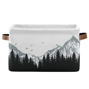 xigua mountains rectangular storage bin collapsible storage box canvas toy basket large foldable storage organizer with leather handles for living room bedroom kitchen kids room
